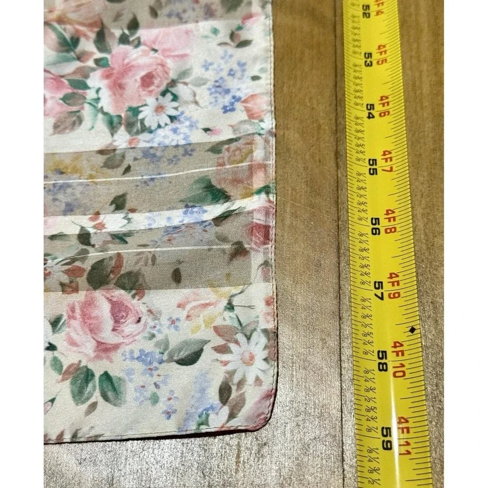 Vintage Silk Feel Floral Scarf Pastel Rose Chintz Sheer Stripe 59